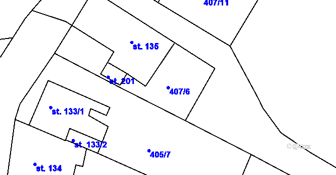 Parcela st. 407/6 v KÚ Bžany, Katastrální mapa