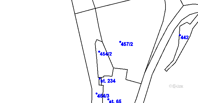 Parcela st. 454/2 v KÚ Bžany, Katastrální mapa
