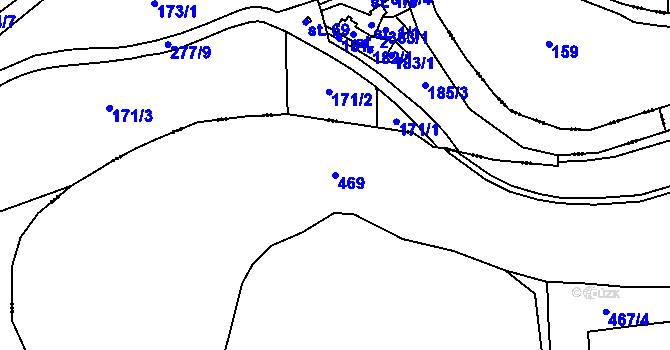 Parcela st. 469 v KÚ Bžany, Katastrální mapa