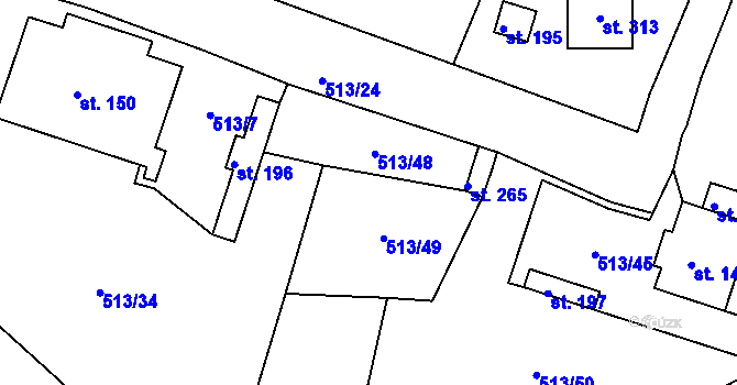 Parcela st. 513/7 v KÚ Bžany, Katastrální mapa