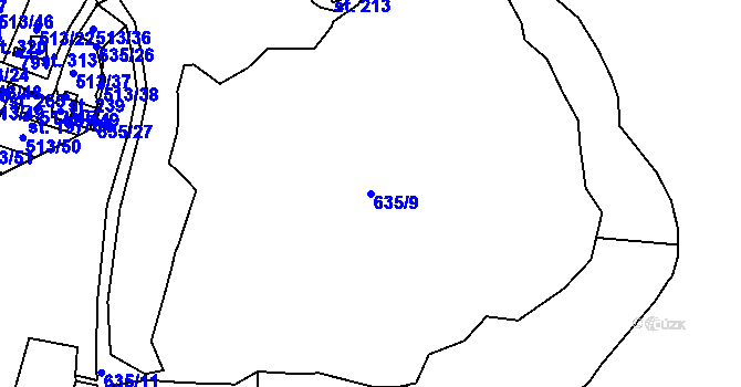 Parcela st. 635/9 v KÚ Bžany, Katastrální mapa