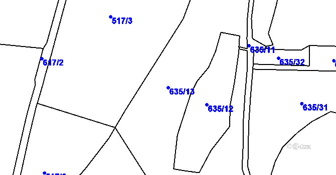 Parcela st. 635/13 v KÚ Bžany, Katastrální mapa