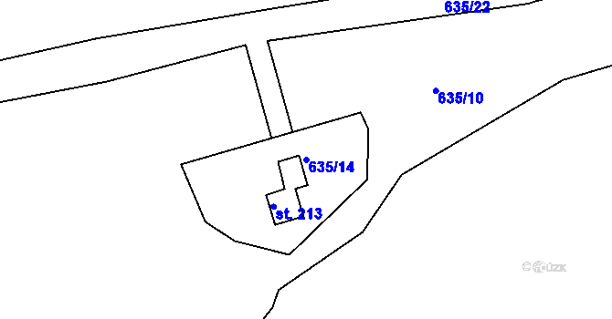 Parcela st. 635/14 v KÚ Bžany, Katastrální mapa