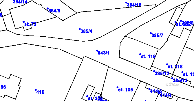 Parcela st. 643/1 v KÚ Bžany, Katastrální mapa