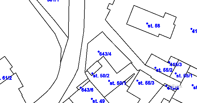 Parcela st. 643/4 v KÚ Bžany, Katastrální mapa