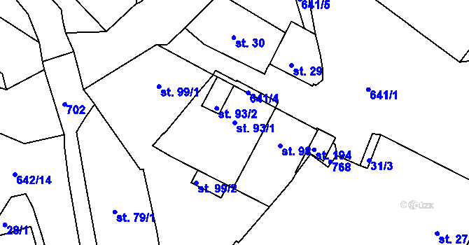 Parcela st. 93/1 v KÚ Bžany, Katastrální mapa