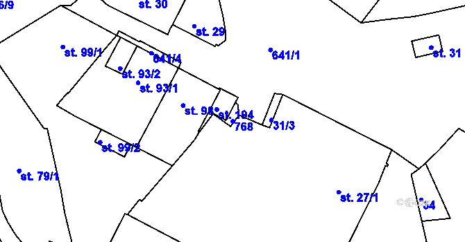 Parcela st. 768 v KÚ Bžany, Katastrální mapa