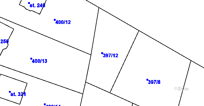 Parcela st. 397/12 v KÚ Bžany, Katastrální mapa