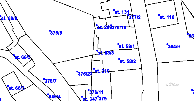 Parcela st. 58/3 v KÚ Bžany, Katastrální mapa