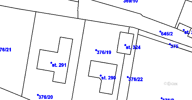 Parcela st. 376/19 v KÚ Bžany, Katastrální mapa