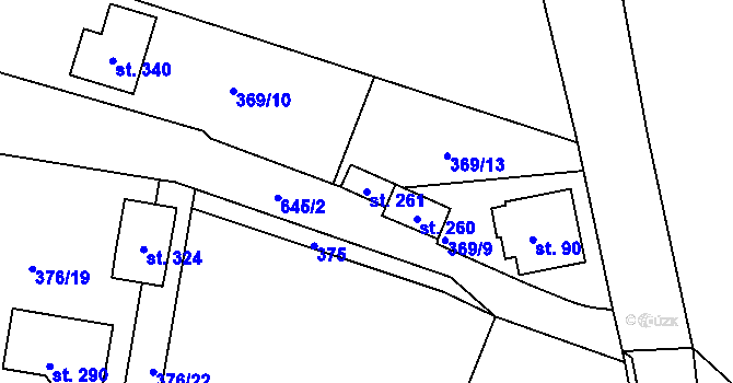 Parcela st. 261 v KÚ Bžany, Katastrální mapa