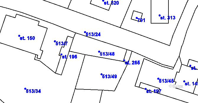 Parcela st. 513/48 v KÚ Bžany, Katastrální mapa