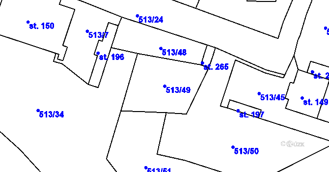 Parcela st. 513/49 v KÚ Bžany, Katastrální mapa