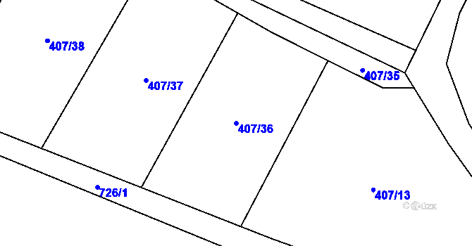 Parcela st. 407/36 v KÚ Bžany, Katastrální mapa