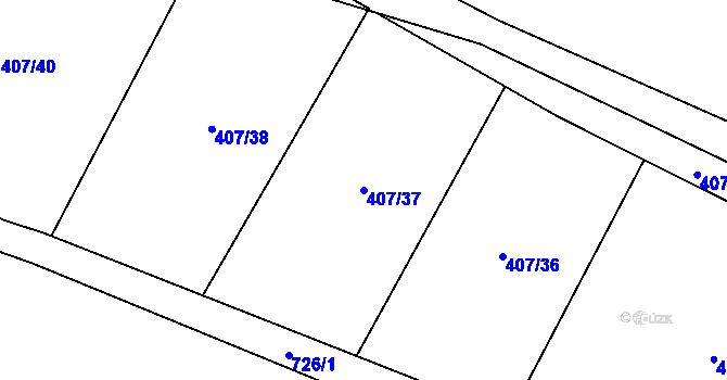 Parcela st. 407/37 v KÚ Bžany, Katastrální mapa