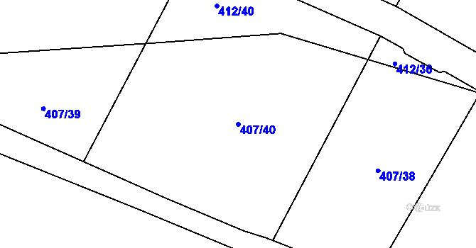 Parcela st. 407/40 v KÚ Bžany, Katastrální mapa