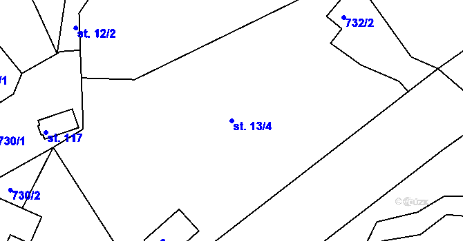 Parcela st. 13/4 v KÚ Lhenice u Bžan, Katastrální mapa