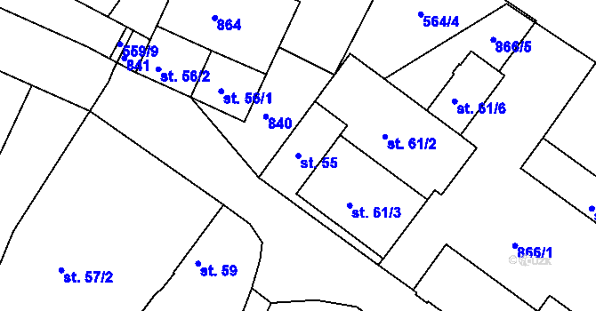 Parcela st. 55 v KÚ Lhenice u Bžan, Katastrální mapa