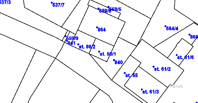 Parcela st. 56/1 v KÚ Lhenice u Bžan, Katastrální mapa