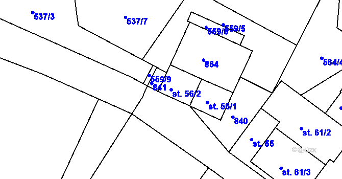 Parcela st. 56/2 v KÚ Lhenice u Bžan, Katastrální mapa