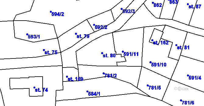 Parcela st. 80 v KÚ Lhenice u Bžan, Katastrální mapa