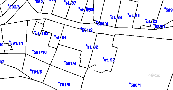 Parcela st. 82 v KÚ Lhenice u Bžan, Katastrální mapa