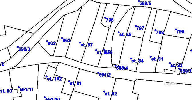Parcela st. 86 v KÚ Lhenice u Bžan, Katastrální mapa