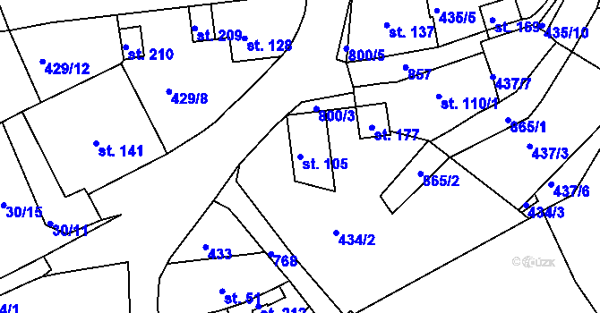 Parcela st. 105 v KÚ Lhenice u Bžan, Katastrální mapa