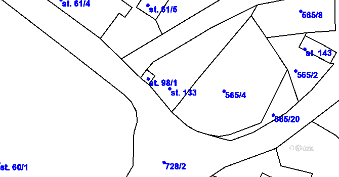 Parcela st. 133 v KÚ Lhenice u Bžan, Katastrální mapa