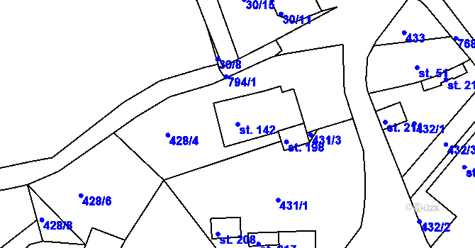Parcela st. 142 v KÚ Lhenice u Bžan, Katastrální mapa