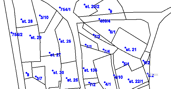 Parcela st. 7/1 v KÚ Lhenice u Bžan, Katastrální mapa