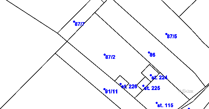 Parcela st. 87/2 v KÚ Lhenice u Bžan, Katastrální mapa