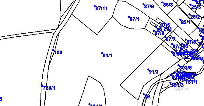 Parcela st. 91/1 v KÚ Lhenice u Bžan, Katastrální mapa
