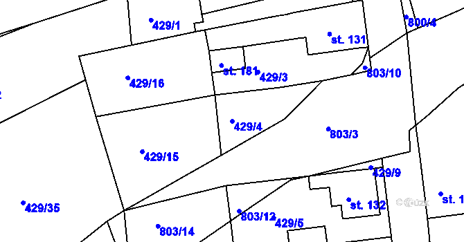 Parcela st. 429/4 v KÚ Lhenice u Bžan, Katastrální mapa