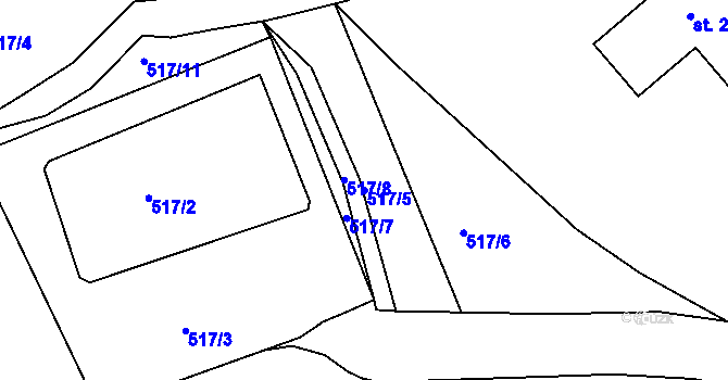 Parcela st. 517/5 v KÚ Lhenice u Bžan, Katastrální mapa