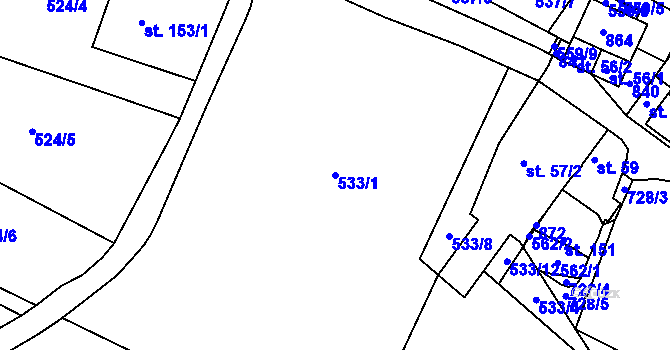 Parcela st. 533/1 v KÚ Lhenice u Bžan, Katastrální mapa