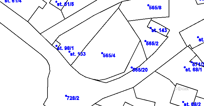 Parcela st. 565/4 v KÚ Lhenice u Bžan, Katastrální mapa