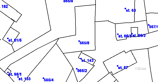 Parcela st. 565/8 v KÚ Lhenice u Bžan, Katastrální mapa