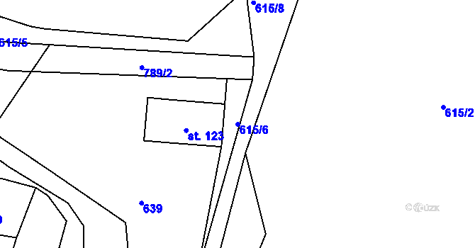 Parcela st. 615/6 v KÚ Lhenice u Bžan, Katastrální mapa