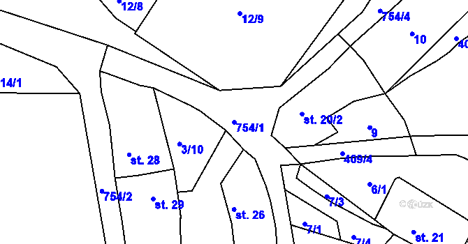 Parcela st. 754/1 v KÚ Lhenice u Bžan, Katastrální mapa