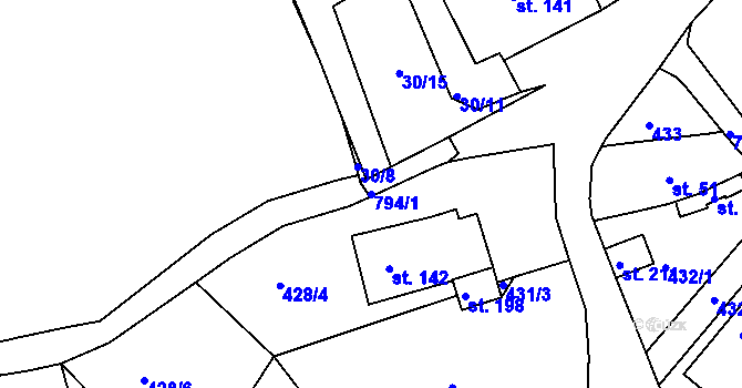 Parcela st. 794/1 v KÚ Lhenice u Bžan, Katastrální mapa