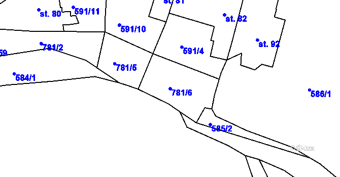 Parcela st. 781/6 v KÚ Lhenice u Bžan, Katastrální mapa
