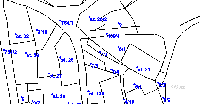 Parcela st. 7/3 v KÚ Lhenice u Bžan, Katastrální mapa