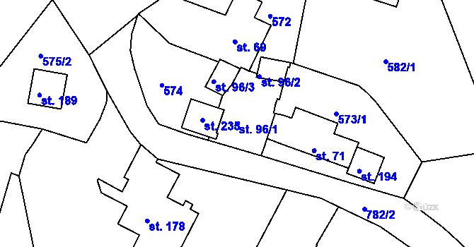Parcela st. 96/1 v KÚ Lhenice u Bžan, Katastrální mapa