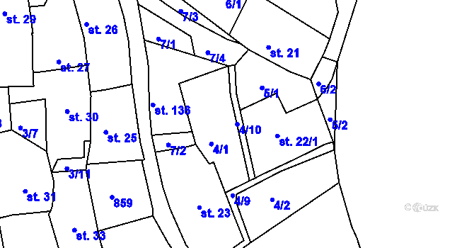Parcela st. 4/10 v KÚ Lhenice u Bžan, Katastrální mapa