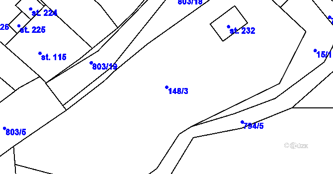 Parcela st. 148/3 v KÚ Lhenice u Bžan, Katastrální mapa