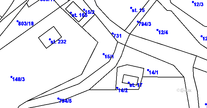 Parcela st. 15/1 v KÚ Lhenice u Bžan, Katastrální mapa