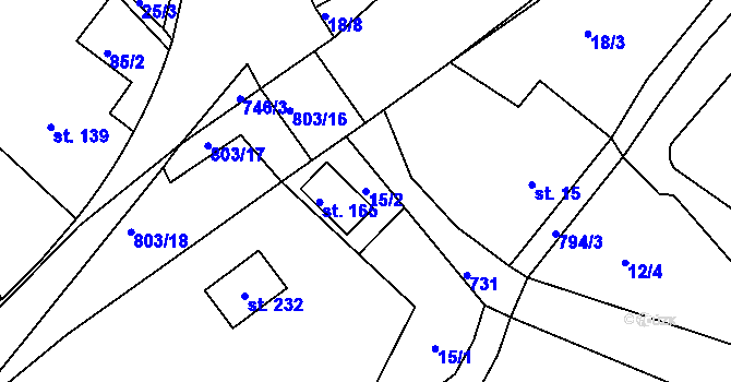 Parcela st. 15/2 v KÚ Lhenice u Bžan, Katastrální mapa