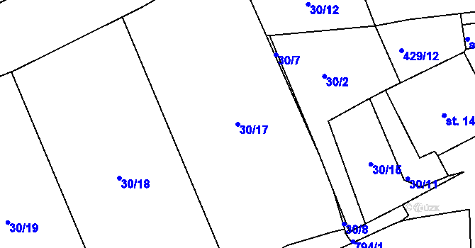 Parcela st. 30/17 v KÚ Lhenice u Bžan, Katastrální mapa