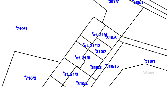 Parcela st. 21/12 v KÚ Bezemín, Katastrální mapa